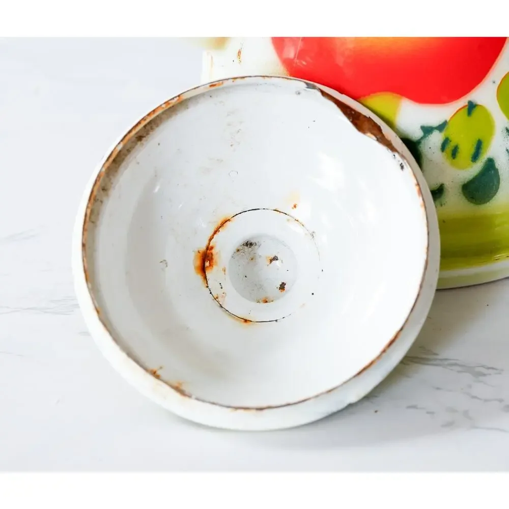 Vintage Fruit Enamelware Coffee Tea Pot MCM Retro Cottage Farm Grandma Tea Party